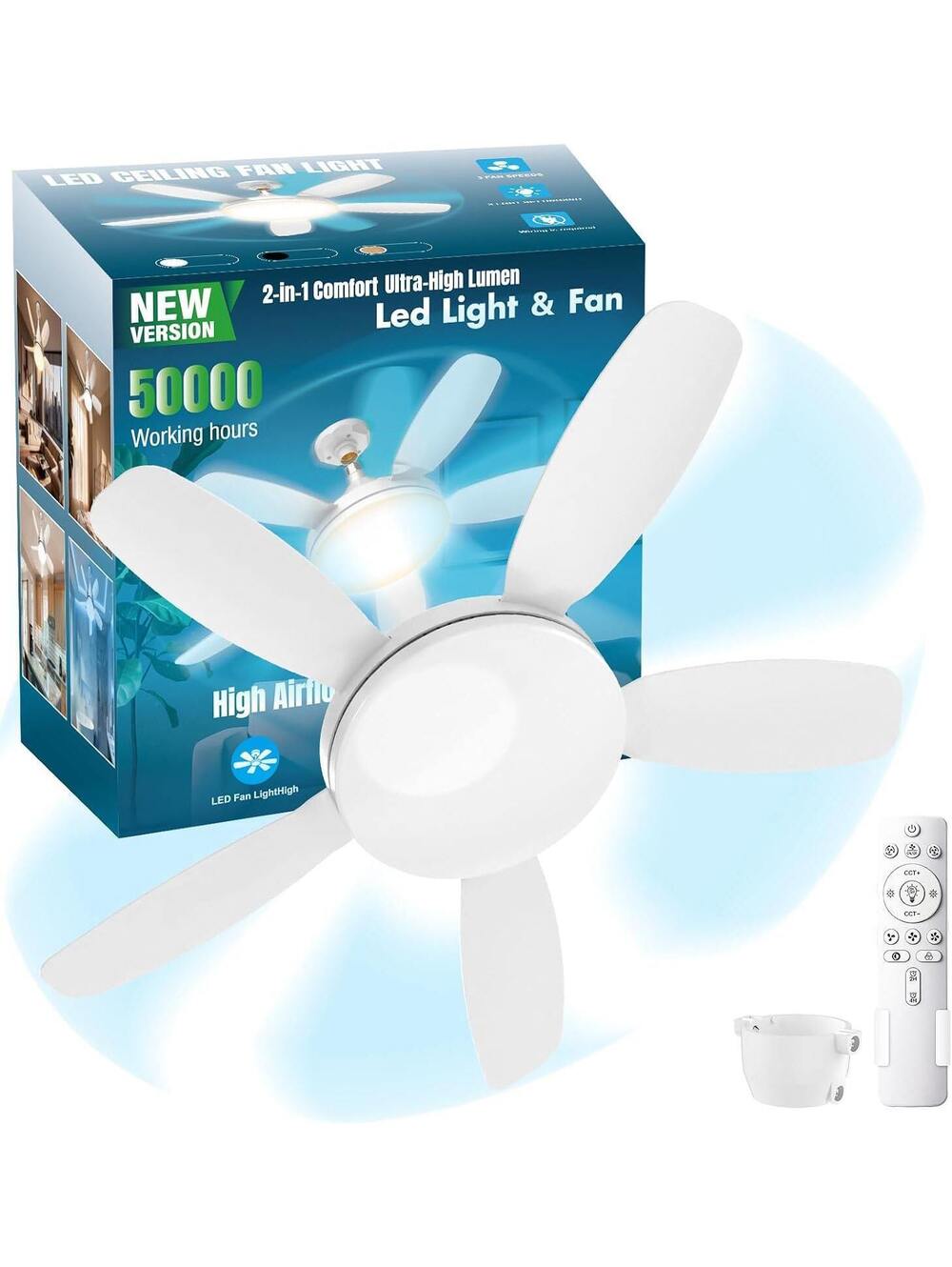 32" Socket Fan Light with Remote - 3000 Lumens Dimmable LED Ceiling Fan